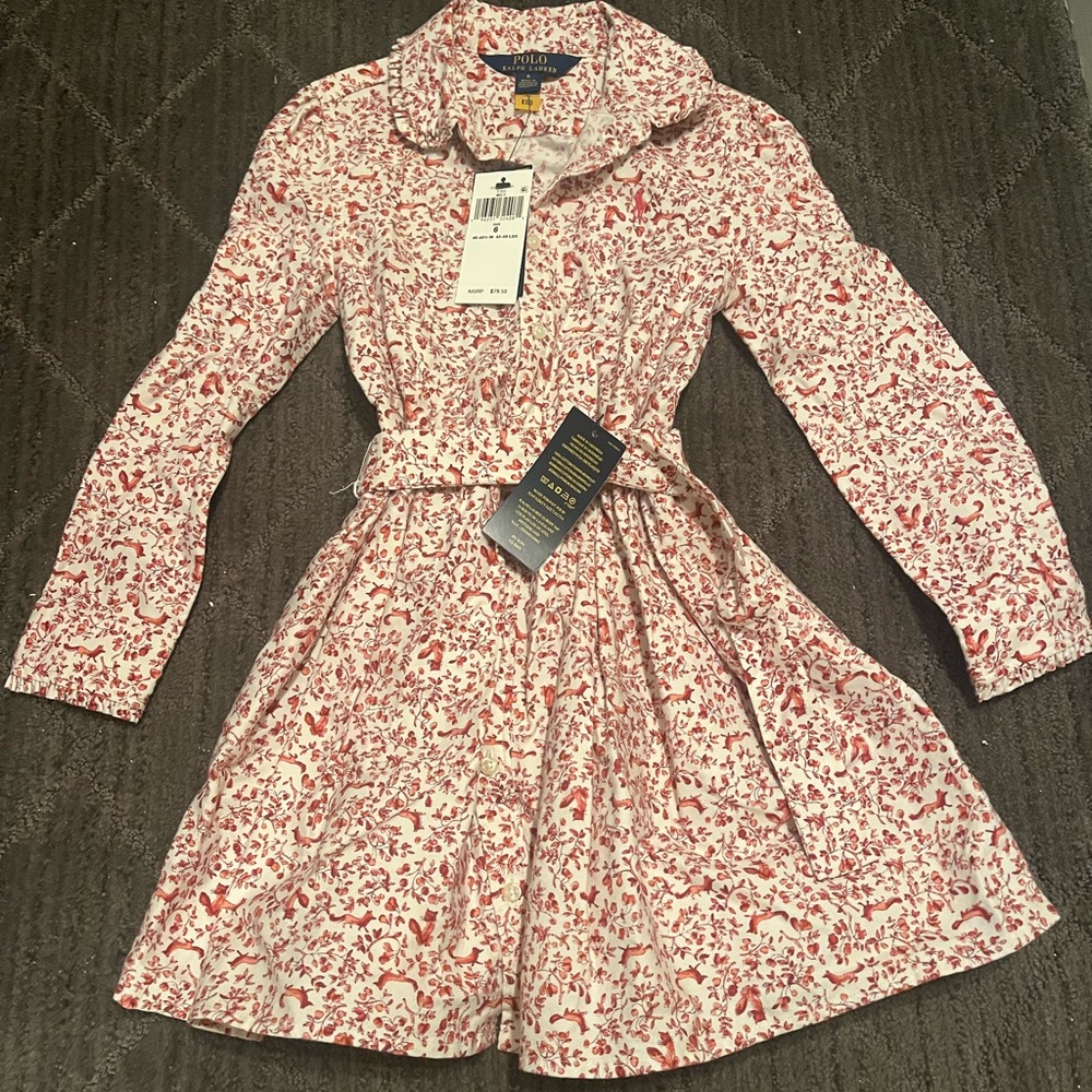 Polo by Ralph Lauren Red and White Floral Girls Button Down Dress Size 6